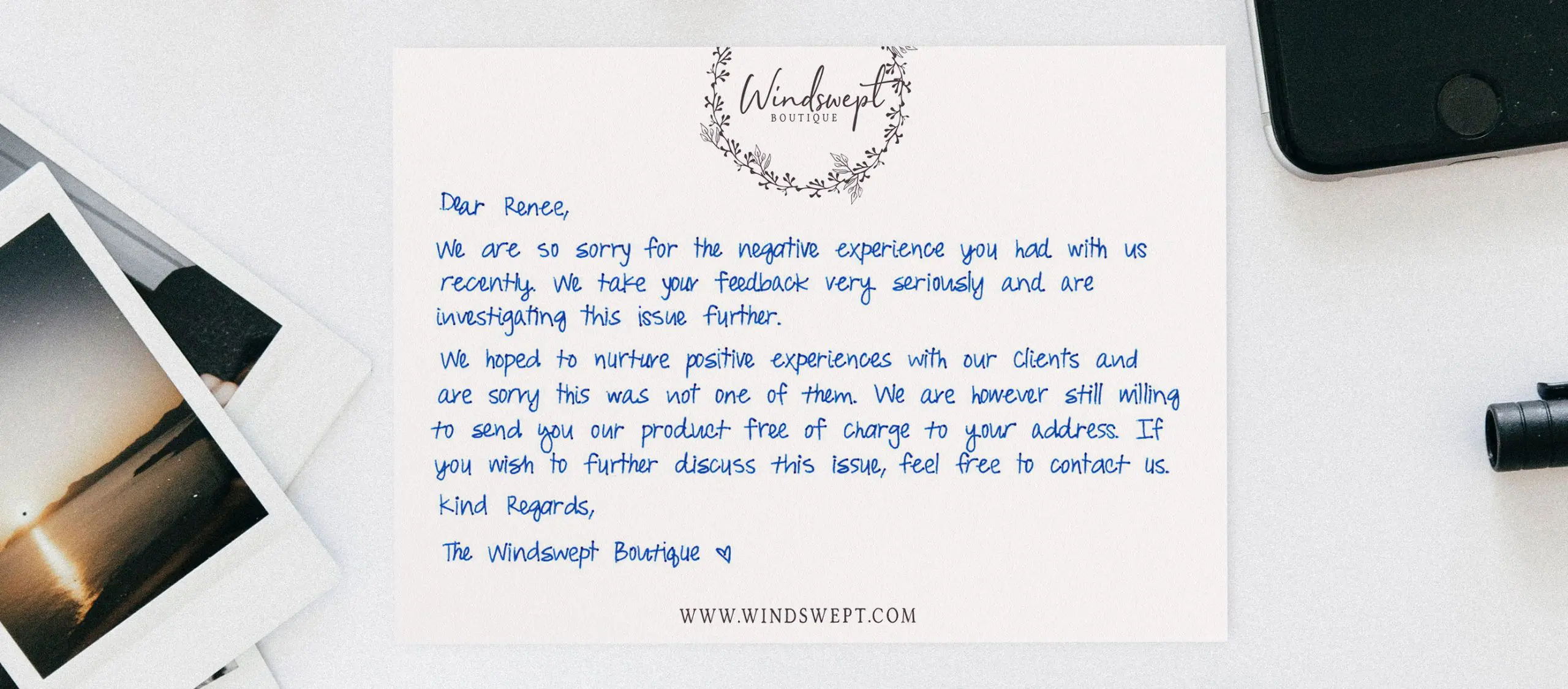 handwritten apology letter to a client