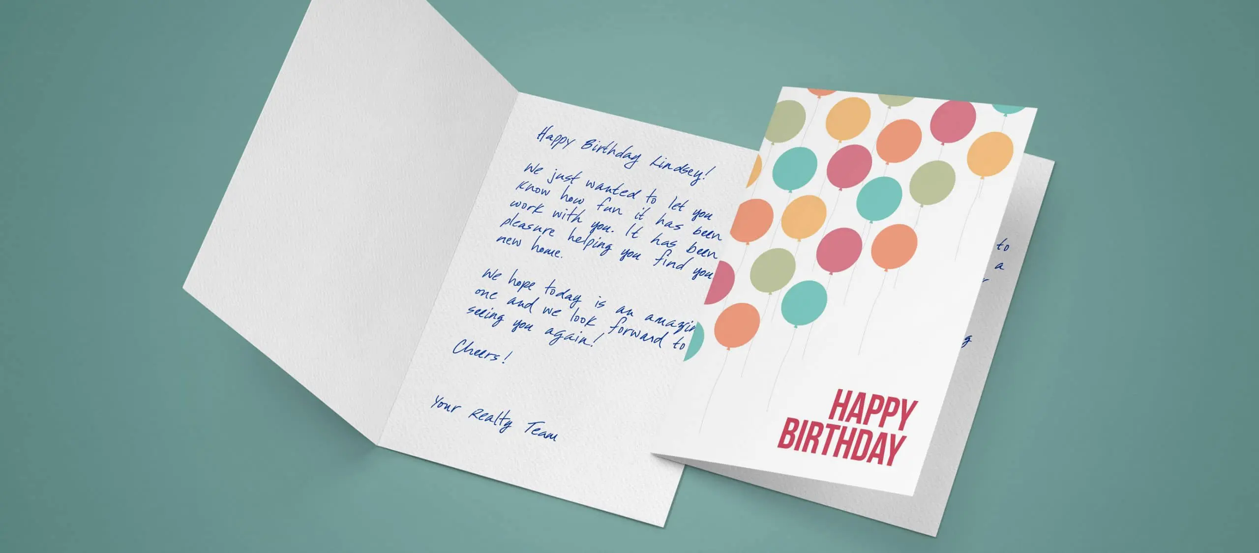 handwritten birthday card with balloons