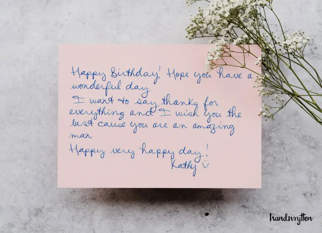 handwritten birthday note with flowers
