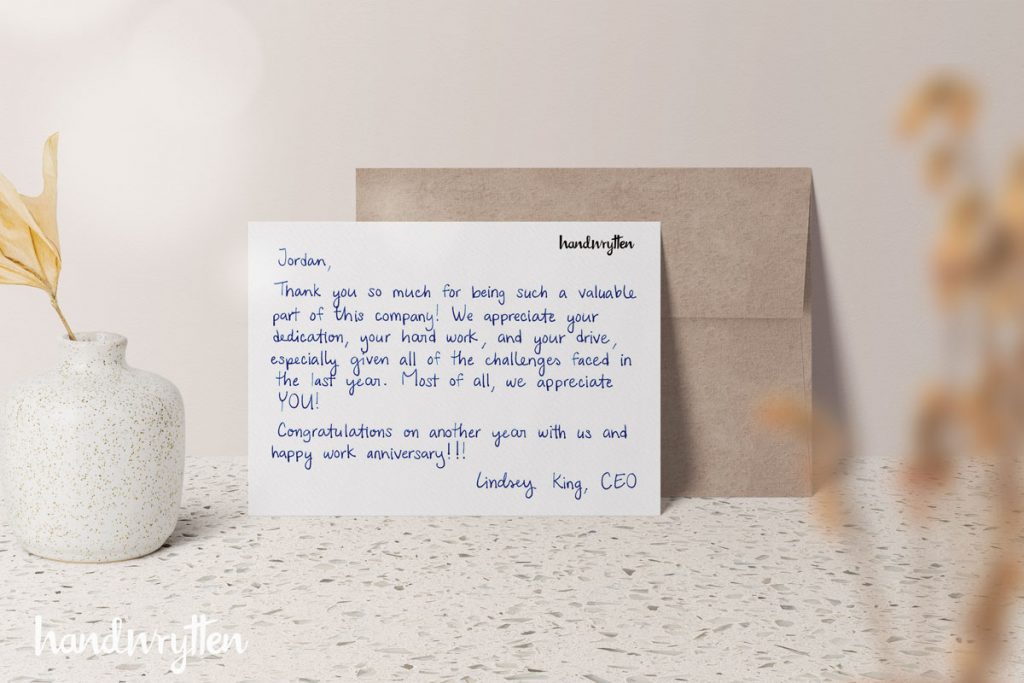 handwritten note to thank someone for their hard work