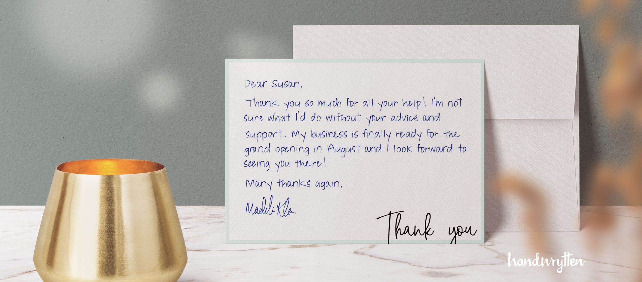 handwritten thank you note by merry Madeline