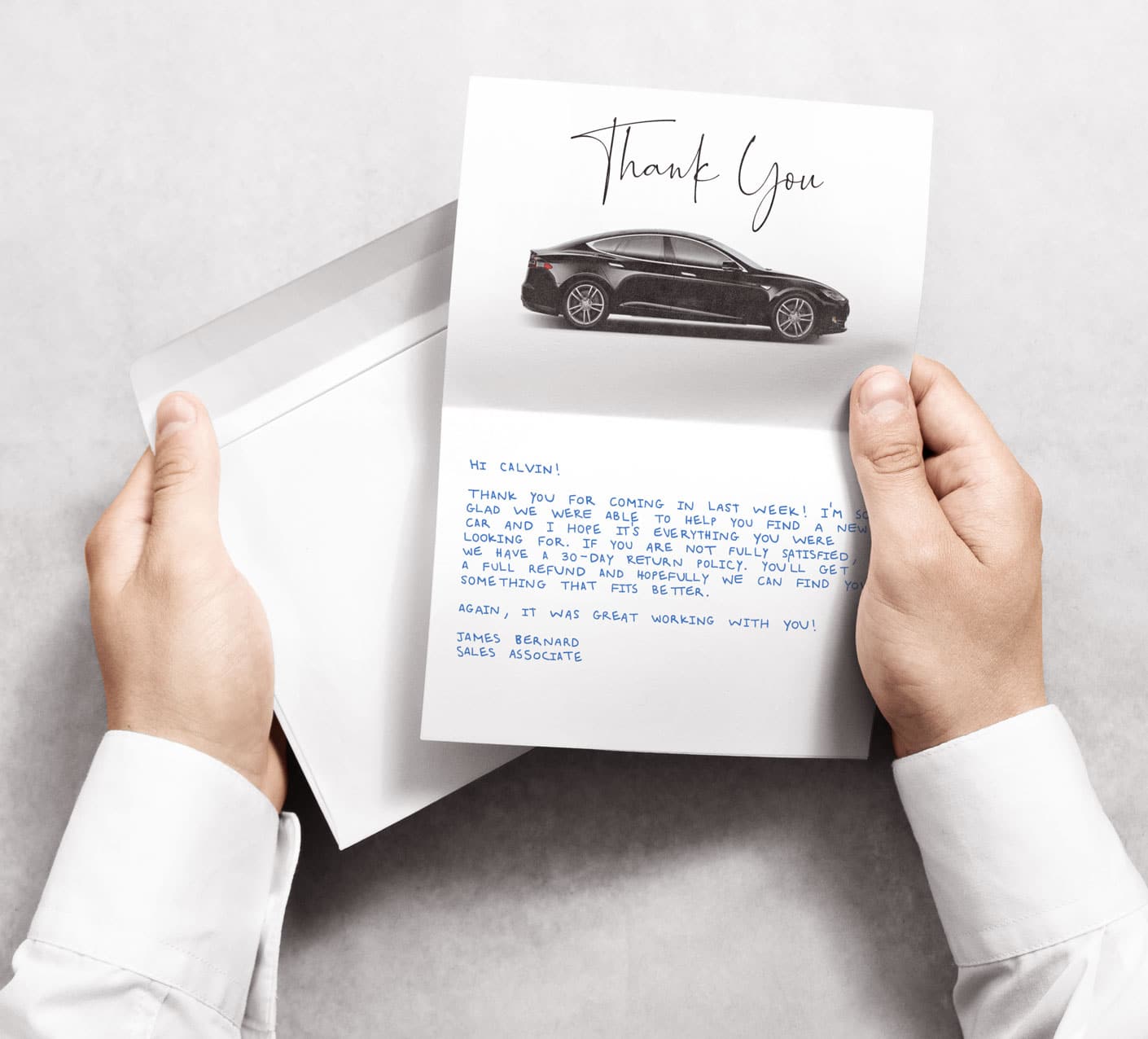 handwritten letter sent by automotive dealer