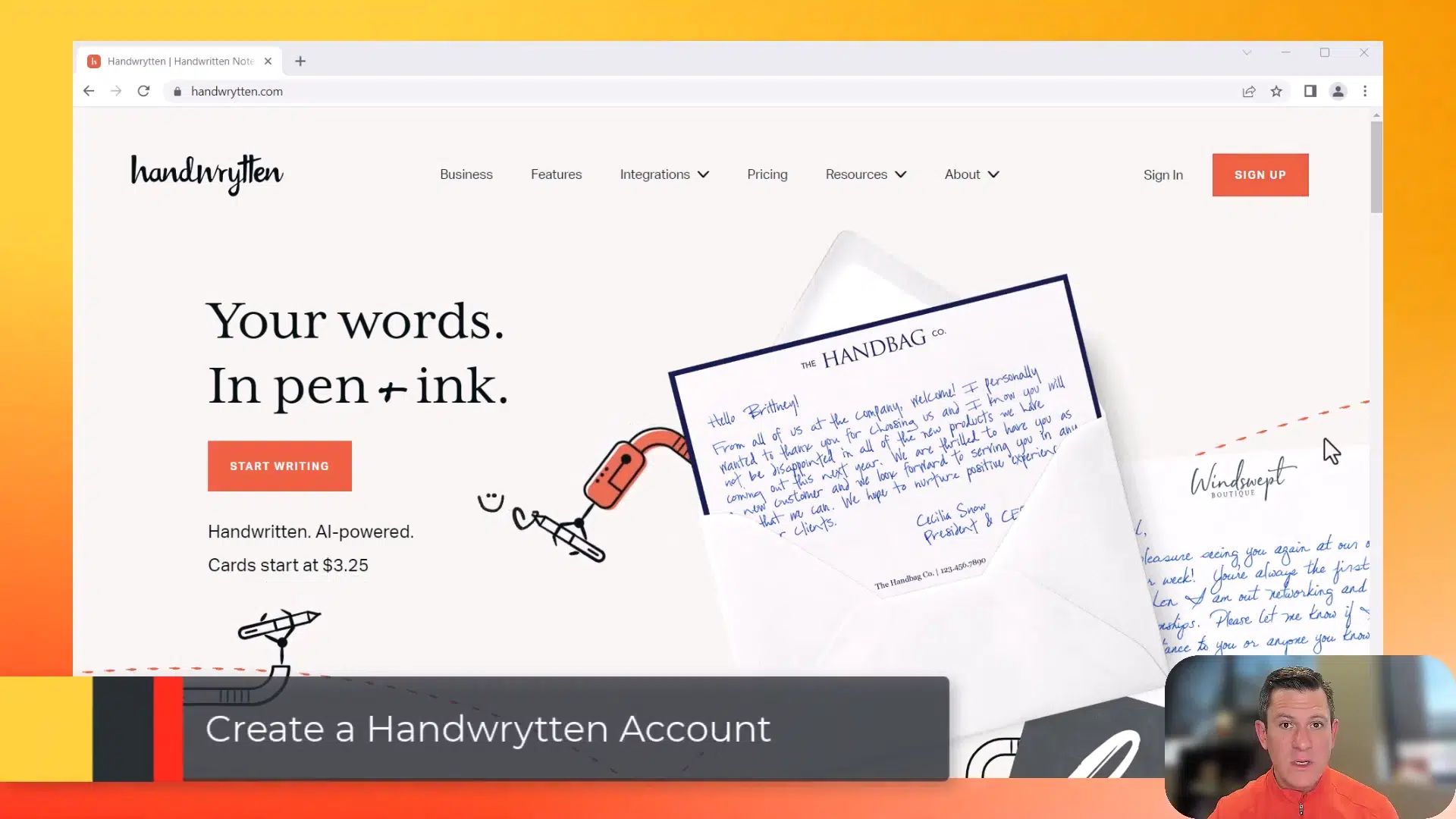creating an account in Handwrytten: Handwritten notes for Shopify